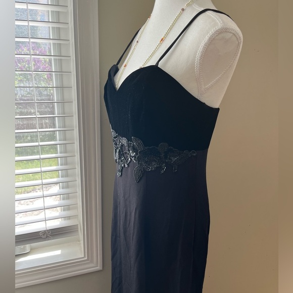 [11/12]VTG Les Robes Galleria Black Spaghetti Strap Maxi Back Slit pencil Dress - Picture 3 of 13